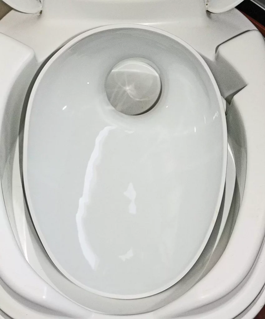 Porcelain insert seated inside a Thetford bowl.